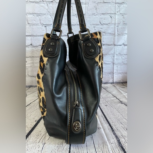 Edie Shoulder Bag 42 With Embellished Leopard Print Calfhair EUC - Picture 3 of 13